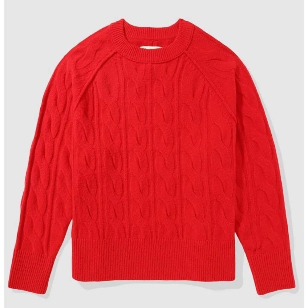 Aerie Red Cable Knit Crew Neck Sweater, Medium | Cozy preppy soft collegiate